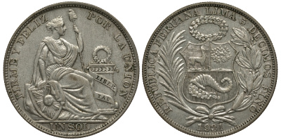 Перу 1 соль 1931 KM 218.2 серебро 272-941