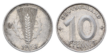ГДР 10 пфеннигов 1950 A KM 3 алюминий 4684-253