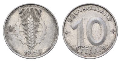 ГДР 10 пфеннигов 1950 A KM 3 алюминий 4684-253