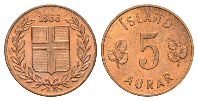 Исландия 5 эйре 1966 KM 9 бронза UNC 4691-346