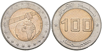 Алжир 100 динаров 2018 Спутник связи Alcomsat-1 KM 141 биметалл UNC 4619-315