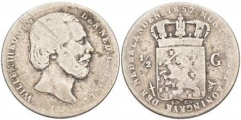 Нидерланды 1/2 гульдена 1857 Виллем III (1849-1890) KM 92 серебро 186-114