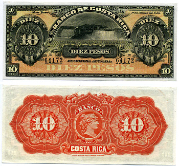 Коста-Рика 10 песо 1899 Banco de Costa Rica, Ниагарский водопад Pick S164r  бумага  UNC (пресс) 435-74-2-2