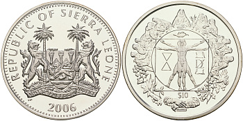 Сьерра-Леоне 10 долларов 2006 витрувианский человек KM NEW серебро PROOF 1068-1-53