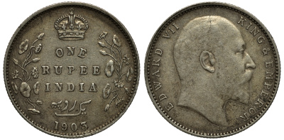 Британская Индия 1 рупия 1903 Эдуард VII KM 508 серебро 1523-321