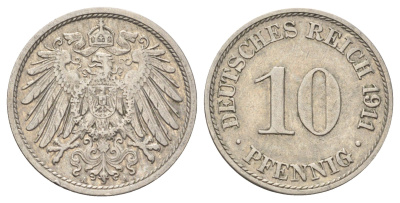 Германия 10 пфеннигов 1911 A KM 12, J. 13 медно-никель 4701-1124