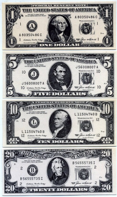 АМЕРИКА НАБОР ИЗ 4 БАНКНОТ ND (1, 5, 10, 20 ДОЛЛАРОВ) ОДНОСТОРОННИЙ ПРИНТ 107Х45 бумага UNC (ПРЕСС) 7146-60-2-2