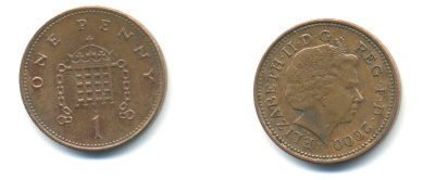 Великобритания 1 пенни 2000 Елизавета II (1952-2022) KM 986, Spink 4710 (B5) сталь плакированная медью 177-543
