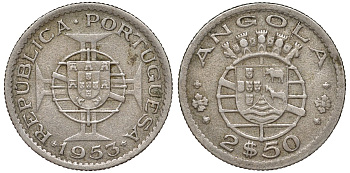 Португальская Ангола 2 1/2 эскудо 1953 KM 77 медно-никель 51-2745