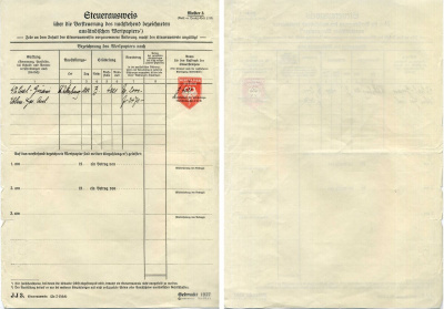 Германия документ об уплате налогов за получение дивидеднов по акциям 1927 бумага 8805-09-1