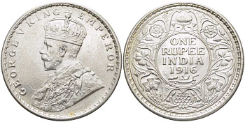 Британская Индия 1 рупия 1916 Георг V (1910-1936) KM 524 серебро UNC 1080-1-44