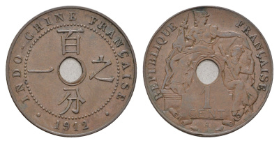 Французский Индокитай 1 сантим 1912 KM 12.1 бронза 4675-1015