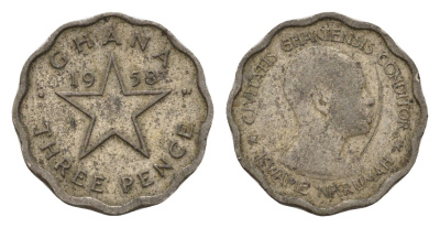 Гана 3 пенса 1958 год-тип KM 3 медно-никель 4682-644