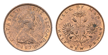 Остров Мэн 1/2 нового пенни 1971 Елизавета II (1952-2022) KM 19 бронза UNC 4687-743