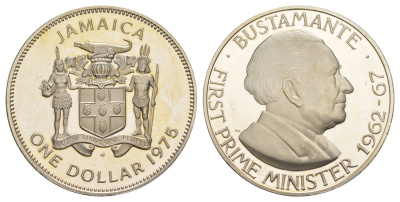Ямайка 1 доллар 1975 FM, тираж 16.000 экземпляров KM 57 медно-никель PROOF 1529-432