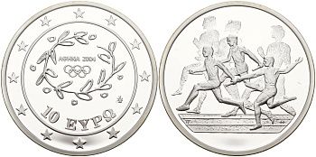 Греция 10 евро 2003 XXVIII летние Олимпийские игры 2004 года в Афинах, легкая атлетика, эстафета KM 196 серебро PROOF 11-244-21