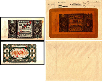 Германия 2000000 марок 1923 23 июля, MUSTER, образец, Specimen. В оригинальном банковском конверте. Из коллекции Отто Сейфферта (помощник Ялмара Шахта - министра экономики Германии и президента Рейхсбанка времен третьего рейха) Pick 89 s, Grabowski DEU 10