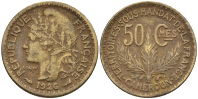 Камерун 50 сантимов 1926 (a), мондвор Париж KM 1 алюминиевая бронза 4164-1249