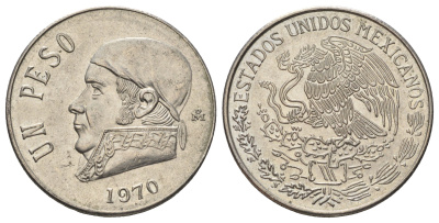 Мексика 1 песо 1970 Хосе Мария Морелос KM 460 медно-никель 4590-633