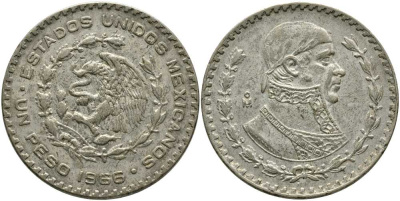 Мексика 1 песо 1966 Хосе Мария Морелос KM 459 серебро    118-534