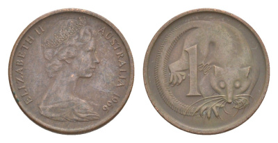 Австралия 1 цент 1966 Елизавета II (1952-2022), молодой портрет, опоссум KM 62 бронза 4588-1169