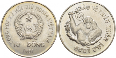 Вьетнам 10 донг 1987 орангутан KM 28 медно-никель UNC 4536-1215