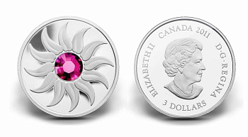 Канада 3 доллара 2011 на день рождения, январь, камень месяца гранат KM NEW серебро PROOF 4-3-4-26