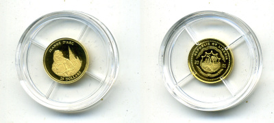 Либерия 25 долларов 2001 ЖАННА Д'АРК золото PROOF 00-000-00