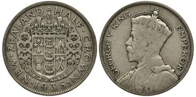 Новая Зеландия 1/2 кроны 1935 Георг V (1910-1936) KM 5 серебро 272-931