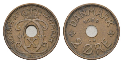 Дания 2 эре 1939 N, Кристиан X (1912-1947) KM 827 бронза 4701-869