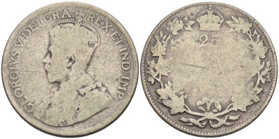 Канада 25 центов 1928 Георг V (1910-1936) KM 24а серебро 4584-933