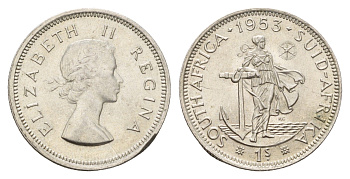 ЮАР 1 шиллинг 1953 Елизавета II (1952-2022) KM 49 серебро UNC 1525-413