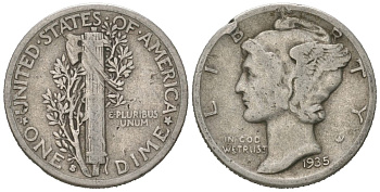 США 10 центов (дайм) 1935 S KM 140 серебро 3334-1146