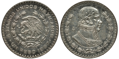 Мексика 1 песо 1967 Хосе Мария Морелос KM 459 серебро 74-824