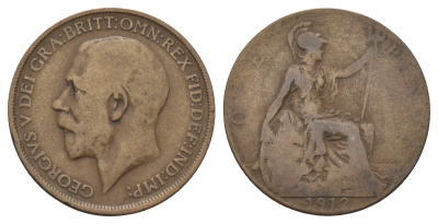 Великобритания 1 пенни 1912 Георг V (1910-1936) KM 810, Spink 4051 бронза 4680-824