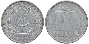 ГДР 10 ПФЕННИГОВ 1983 А алюминий 62-913