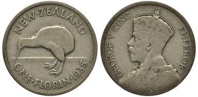 Новая Зеландия 1 флорин 1935 Георг V (1910-1936), Киви KM 4 серебро 272-1414