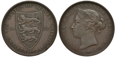 Джерси 1/12 шиллинга 1877 H, Виктория (1837-1901) KM 8 бронза 650-112