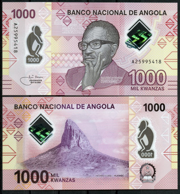 Ангола 1000 кванза 2020 Антонио Агостиньо Нето, Пик Лувили, Уамбо Pick 162  пластик  UNC (пресс) 449-89-3
