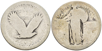 США 25 центов (квотер) ND шагающая свобода KM 145 серебро 85-1136