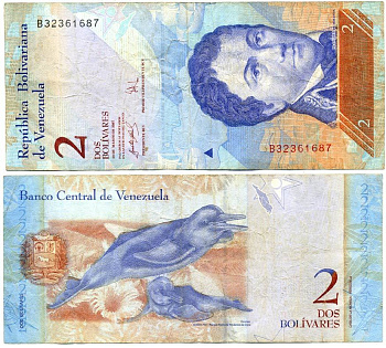 Венесуэла 2 боливара 2007 20 марта 2007, Франсиско де Миранда, речной дельфин Pick 88 a бумага 7551-37-2-1