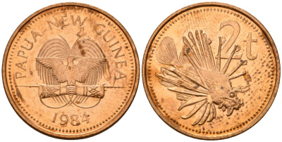 Папуа-Новая Гвинея 2 тойя 1984 Елизавета II (1953-) KM 2 бронза 4571-733
