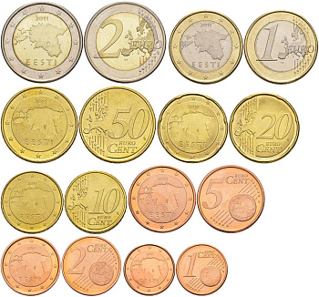 Эстония евронабор из 8 монет 2011 1, 2, 5, 10, 20, 50 евроцентов, 1 и 2 евро UNC 183-1211