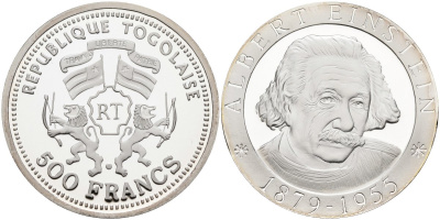 Того 500 франков 2000 Альберт Эйнштейн (1879-1955) KM 19 серебро PROOF 04-318-21