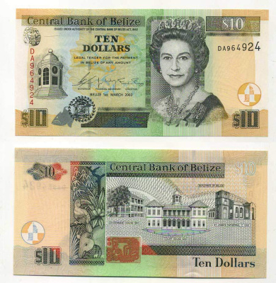 Белиз 10 долларов 2003 Елизавета II (1952-2022) Pick 68a бумага UNC (пресс) 00-00
