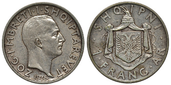 Албания 1 франга ари 1935 R, Ахмет Зогу I (1928-1939) KM 16 серебро 441-1624