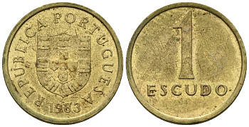 Португалия 1 эскудо 1983 KM 614 никель латунь 4147-615