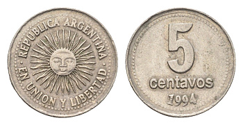 Аргентина 5 сентаво 1995 KM 109a медно-никель 4664-539