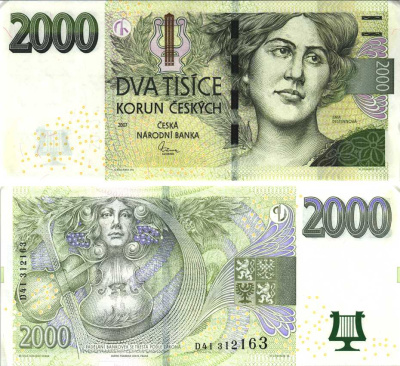 Чехия 2000 крон 2007 Эмма Дестинова, выдающаяся чешская оперная певица, серия D Pick 26 b бумага aUNC 451-234-1