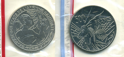 Центрально-Африканские штаты 500 франков 1976 пробник, ESSAI, Камерун, в оригинальной упаковке KM E9 никель UNC 5010-135
